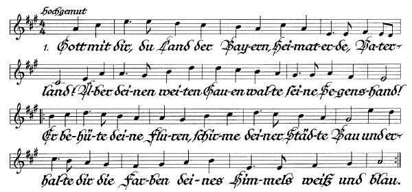 Text und Noten der Bayernhymne