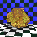 An agglomeration of lumpy
gold cubes.  